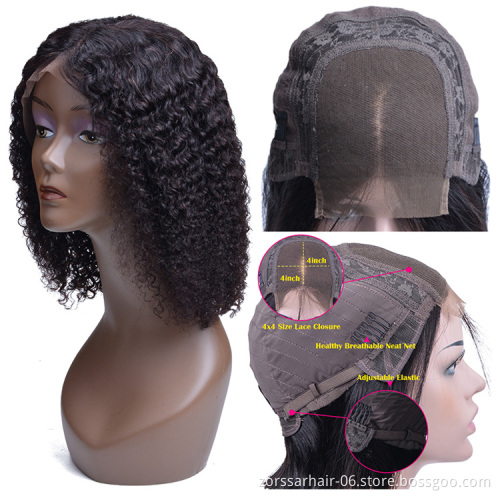 Afro Curly Wigs Natural Hairline 150% Density Remy Human Hair For Black Women Wholesale Short Lace Front Bob Wig
